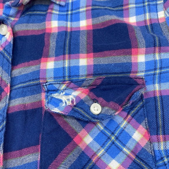 Abercrombie Kids Flannel Button Up Fall Shirt Girls XL Extra Large Pink Blue - Picture 5 of 7
